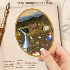 Pegatinas de estilo cottagecore, pegatinas de libros de lectura, pegatinas de diario, arte de paisajes naturales, amor propio, pegatinas acogedoras y lindas de estilo cottagecore.
