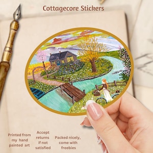 Pegatinas de estilo cottagecore primaveral, paisaje natural primaveral, encantadora estética cottagecore, bonitas pegatinas para álbumes de recortes, pegatinas de amor propio.