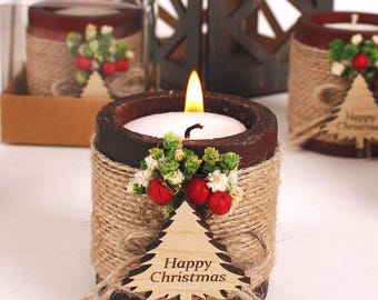 Personalized Christmas Gifts, Christmas Decor, Wooden Candle Holder, Merry Christmas Favors, Gift for Host, Coworker Gift, Happy Holidays