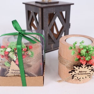 Christmas Personalized Gifts Candle Favor, Christmas Wooden Candle Holder, Happy Holiday Favors, Floral Candle Favors, Merry Christmas Tag