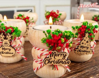Personalized Christmas Candle Favors, Christmas Wooden Candle Holders, Happy Holiday Favors, Merry Christmas Gifts, Coworker Christmas Gifts