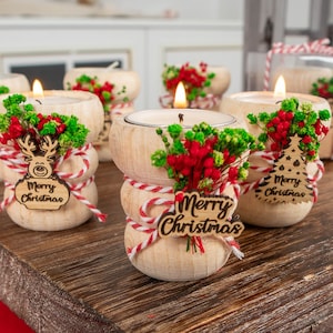 Personalized Christmas Candle Favors, Christmas Wooden Candle Holders, Happy Holiday Favors, Merry Christmas Gifts, Coworker Christmas Gifts