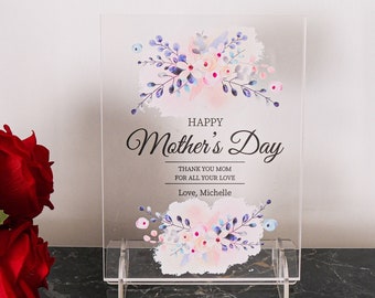 Personalisierter Muttertagsglas-UV-Tischdekor, personalisiertes Glasbild, gravierter Muttertagsrahmen, benutzerdefinierte Muttertagsgeschenk-Tischdekoration
