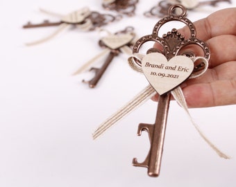 Personalized Key Bottle Opener Favors, Skeleton Key Wedding Favors in Bulk, Bulk Bottle Opener, Rustic Wedding Favors, Bridal Shower Favors