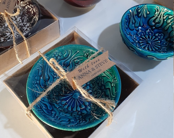 Personalized Bowl Wedding Favors for Guests in Bulk, Turkish Cini Favors, Turkish Ceramic Bowl, Rustic Wedding Gift, Candy Boxes for Favors