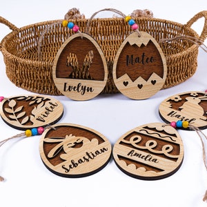 Personalisierte Ostern Korb Tags, handgemachte Ostern Name Charme Mitarbeiter Freund Familie, Osterhase Holz Namen Tag Stuffers, Ostern Geschenkanhänger