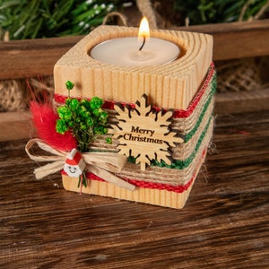Personalized Christmas Candle Favor, Christmas Wooden Candle Holder, Happy Holiday Favors, Merry Christmas Gifts, Coworker Christmas Gifts
