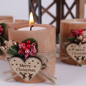 Christmas Gifts, Christmas Personalized Candle Favor, Christmas Wooden Candle Holder, Happy Holiday Favors, Merry Christmas Tag