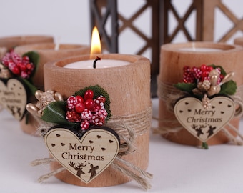 Christmas Gifts, Christmas Personalized Candle Favor, Christmas Wooden Candle Holder, Happy Holiday Favors, Merry Christmas Tag