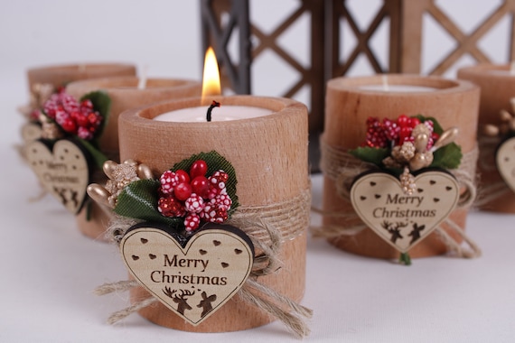 Christmas Gifts Christmas Personalized Candle Favor Christmas Wooden Candle Holder Happy Holiday Favors Merry Christmas Tag Etsy UK