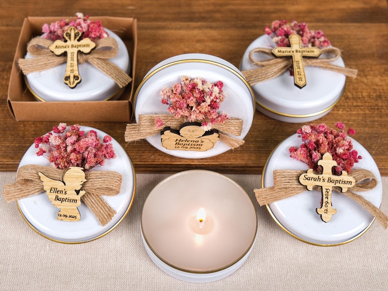 Baptism Favors, Scented Candles, Metal Box Candle, Baptism Candles, Personalized Candle Favors, Baby Shower, Baptism Gifts, First Communion
