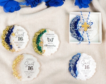 Personalized Sweet 16 Favor for Guests, Epoxy Resin Magnet Baptism Favors, First Communion, Confirmation, Christening, Baby Shower, Birthday