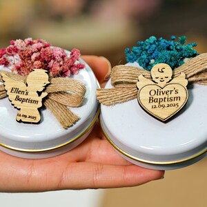 Baptism Favors, Scented Candles, Metal Box Candle, Baptism Candles, Personalized Candle Favors, Baby Shower, Baptism Gifts, First Communion