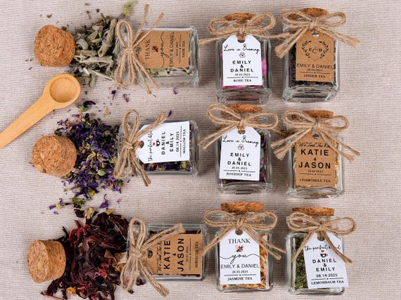 Wedding Favors, Loose Leaf Tea Jars, Bridal Shower, Engagement Party, Tea Party, Eco Friendly Wedding Gifts, Herbal Tea, Wedding Guest Gifts