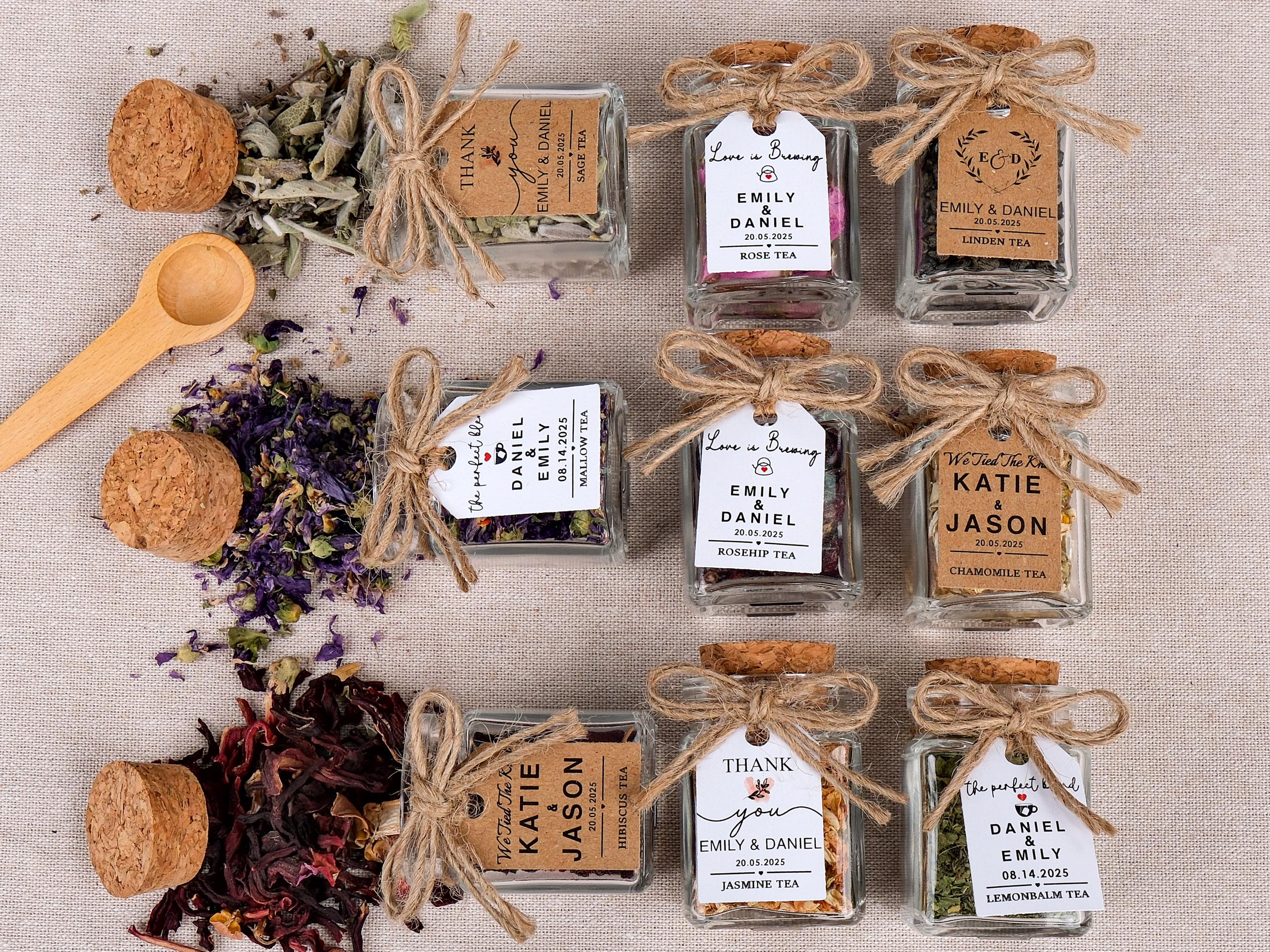 Wedding Favors, Loose Leaf Tea Jars, Bridal Shower, Engagement Party, Tea Party, Eco Friendly Wedding Gifts, Herbal Tea, Wedding Guest Gifts
