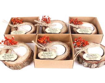 Handgemaakte baby shower kaarsjes als bedankjes in bulk, rustieke doopbedankjes, gepersonaliseerde kaarshouders als bedankjes, houten theelichthouders, baby shower cadeaus