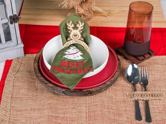 Christmas Napkin Rings Set, Serviette Rings, Personalized Wooden Napkin Ring, Christmas Table Decoration, Napkin Holder, Custom Napkin Rings