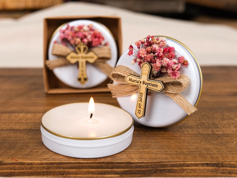 Baptism Favors, Scented Candles, Metal Box Candle, Baptism Candles, Personalized Candle Favors, Baby Shower, Baptism Gifts, First Communion