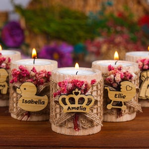 Personalized Baby Shower Favors for Guests in Bulk, Wooden Candle Holders, Tealight Holder, Baptism Favors, Baby Shower Guest Gift Ideas