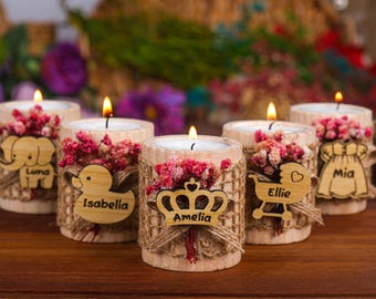 Personalized Baby Shower Favors for Guests in Bulk, Wooden Candle Holders, Tealight Holder, Baptism Favors, Baby Shower Guest Gift Ideas