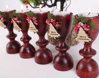 Christmas Gifts, Christmas Wooden Candle Holder, Table Candle Decor, Christmas Personalized Candle Favor,  Happy Holiday Favors