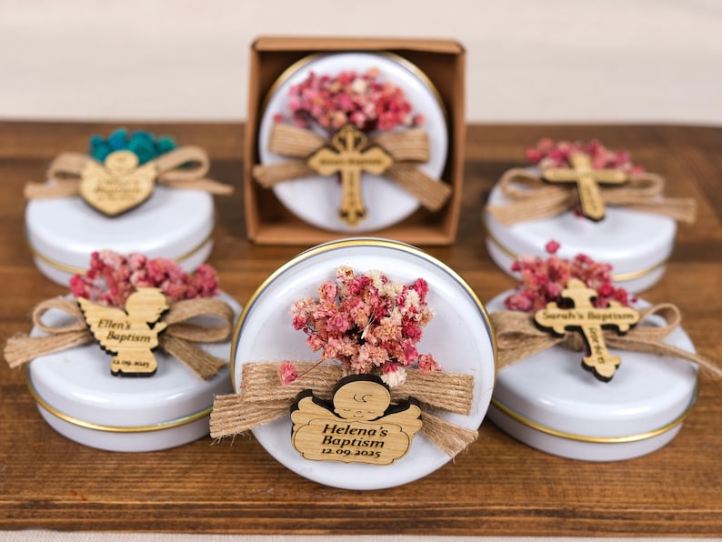 Baptism Favors, Scented Candles, Metal Box Candle, Baptism Candles, Personalized Candle Favors, Baby Shower, Baptism Gifts, First Communion