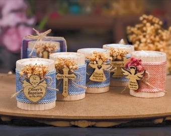 Recuerdos de bautizo, portavelas de madera, portavelas de bautizo, portavelas, recuerdos para baby shower, velas personalizadas, velas de té, recuerdos de comunión