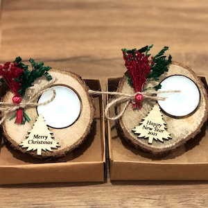 Regalos personalizados con el logotipo de la empresa, regalos navideños al por mayor, portavelas de madera, pequeños obsequios para rellenar calcetines navideños, regalos para compañeros de trabajo, recuerdos para fiestas.