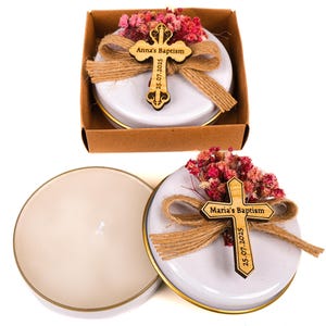 Baptism Favors, Scented Candles, Metal Box Candle, Baptism Candles, Personalized Candle Favors, Baby Shower, Baptism Gifts, First Communion