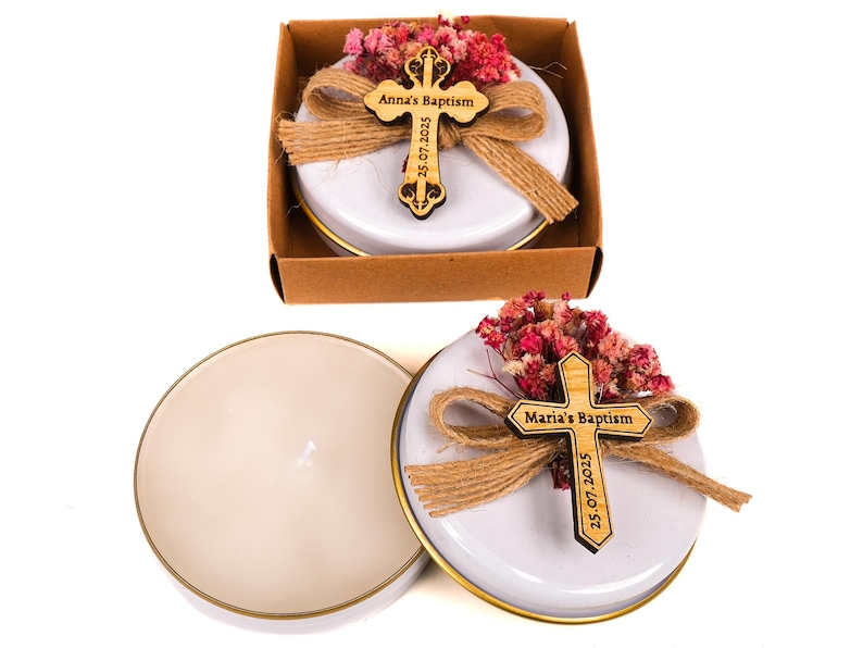 Baptism Favors, Scented Candles, Metal Box Candle, Baptism Candles, Personalized Candle Favors, Baby Shower, Baptism Gifts, First Communion