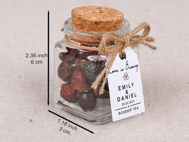 Wedding Tea Favors for Guests – Loose Leaf Herbal Tea Jars | Rustic Wedding Guest Gifts | Personalized Bridal Shower Favors | Tea Party Favors

Delight your guests with these charming Wedding Tea Favors – elegant glass jars filled with premium loose leaf herbal tea, personalized for your special day. These rustic favors are perfect for weddings, bridal showers, tea parties, or engagement celebrations, offering a thoughtful and aromatic thank-you gift your guests will truly enjoy.