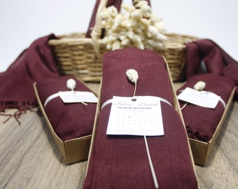 Burgundy Pashmina Shawl, Personalized Wedding Shawl Scarf, Bridesmaid Gifts, Pashmina Wrap, Bridal Shawls for Wedding Favors