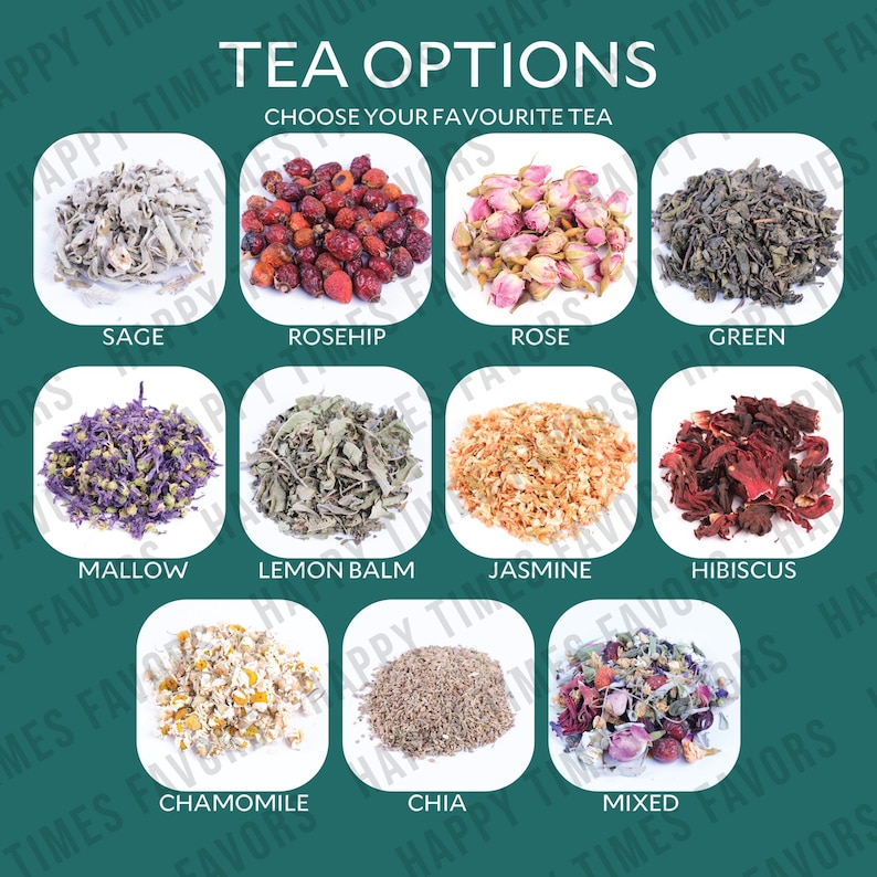 TEA TYPES
Wedding Tea Favors for Guests – Loose Leaf Herbal Tea Jars | Rustic Wedding Guest Gifts | Personalized Bridal Shower Favors | Tea Party Favors

Delight your guests with these charming Wedding Tea Favors – elegant glass jars filled with premium loose leaf herbal tea, personalized for your special day. These rustic favors are perfect for weddings, bridal showers, tea parties, or engagement celebrations, offering a thoughtful and aromatic thank-you gift your guests will truly enjoy.