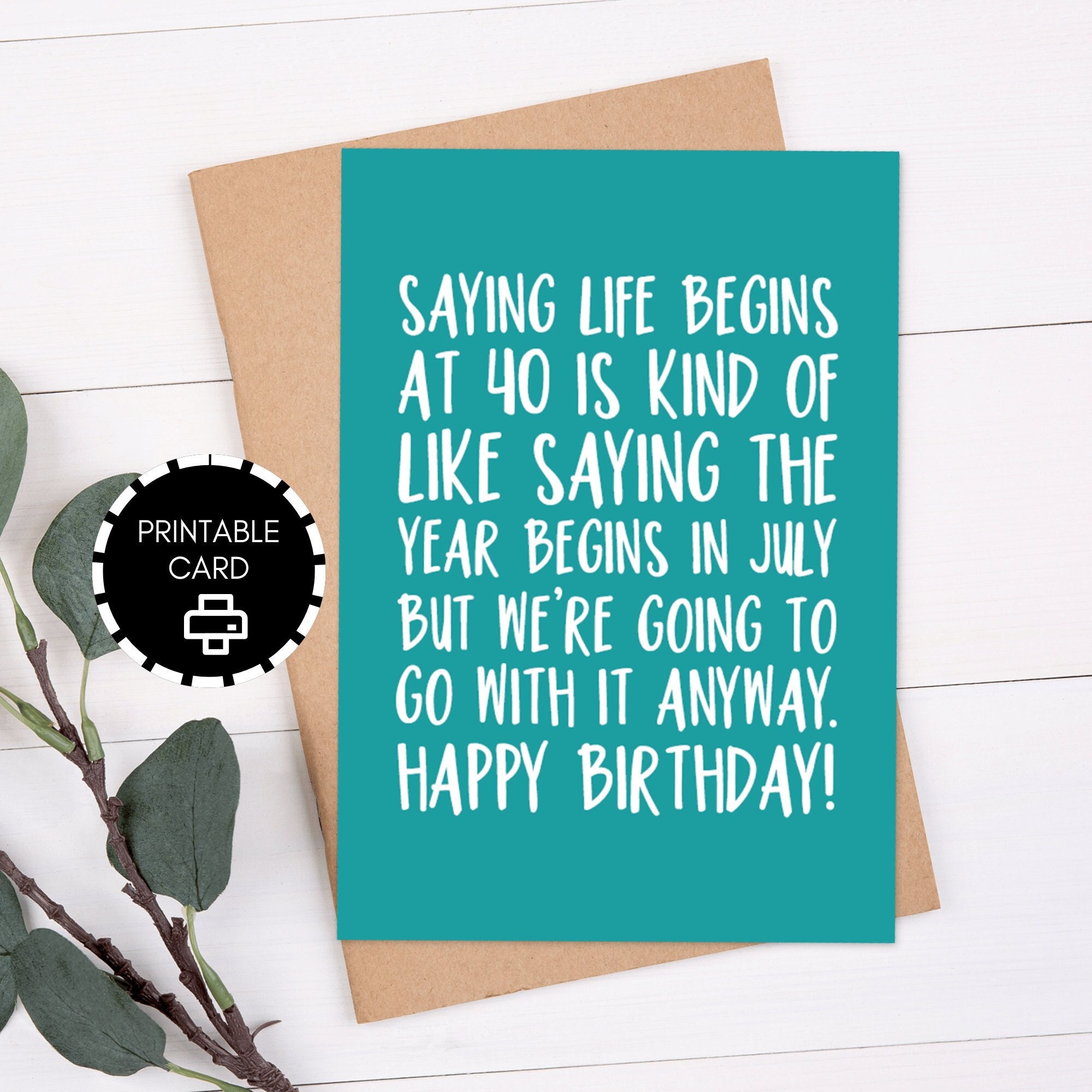 Funny 40th Birthday Card Printable Card for Fortieth Turning - Etsy ...