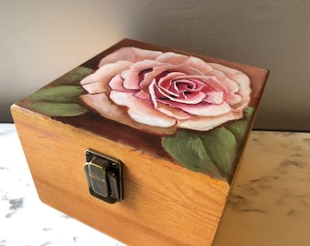 Hand Painted Jewelry Keepsake Box with Flower Detail