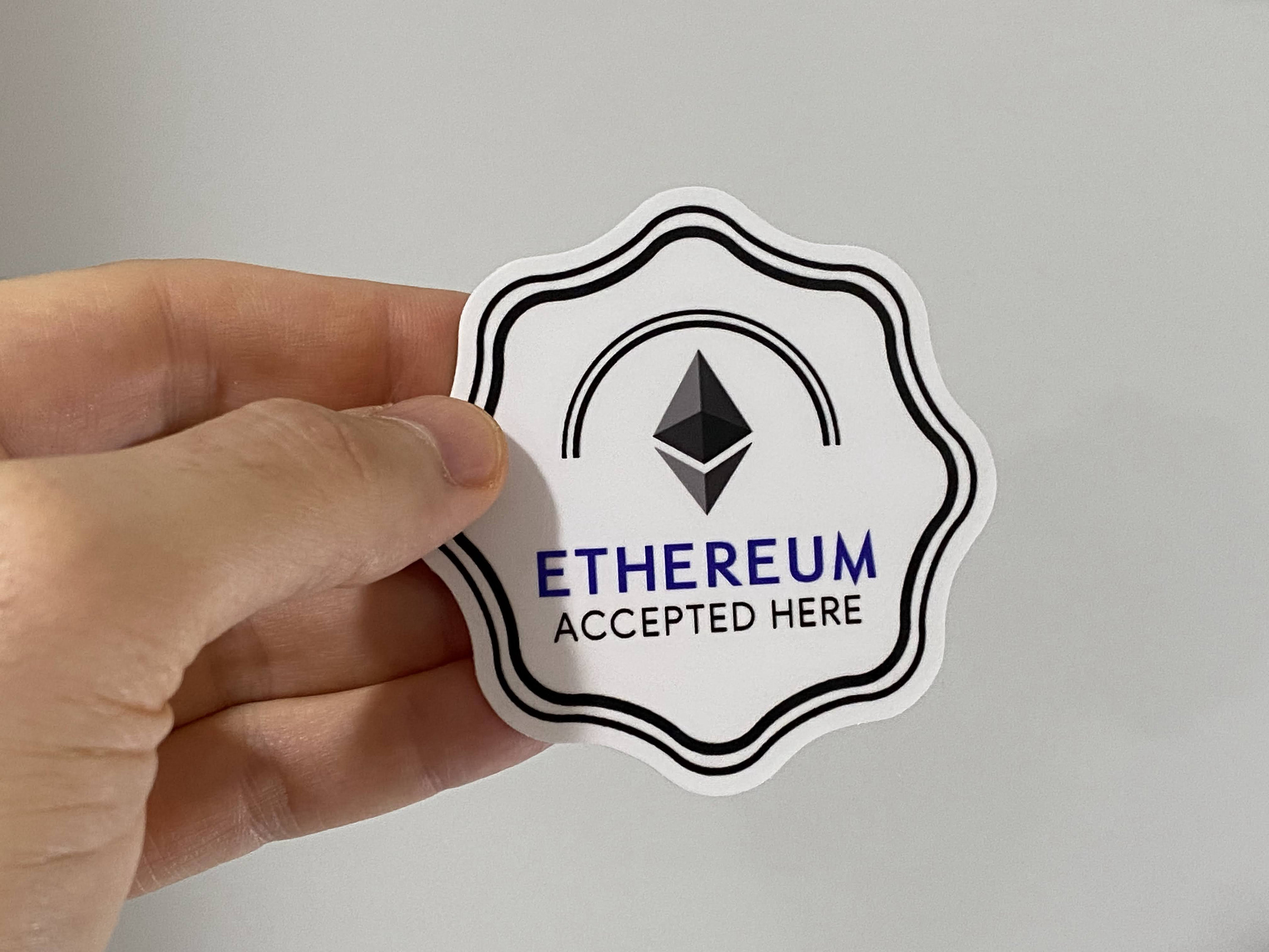 Ethereum Accepted Here ステッカー、ETH Crypto デカール、3x3インチ ビニール