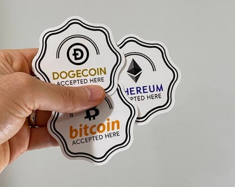 Crypto Sticker 3-Pack: Bitcoin, Ethereum, Dogecoin (3x3" Vinyl)