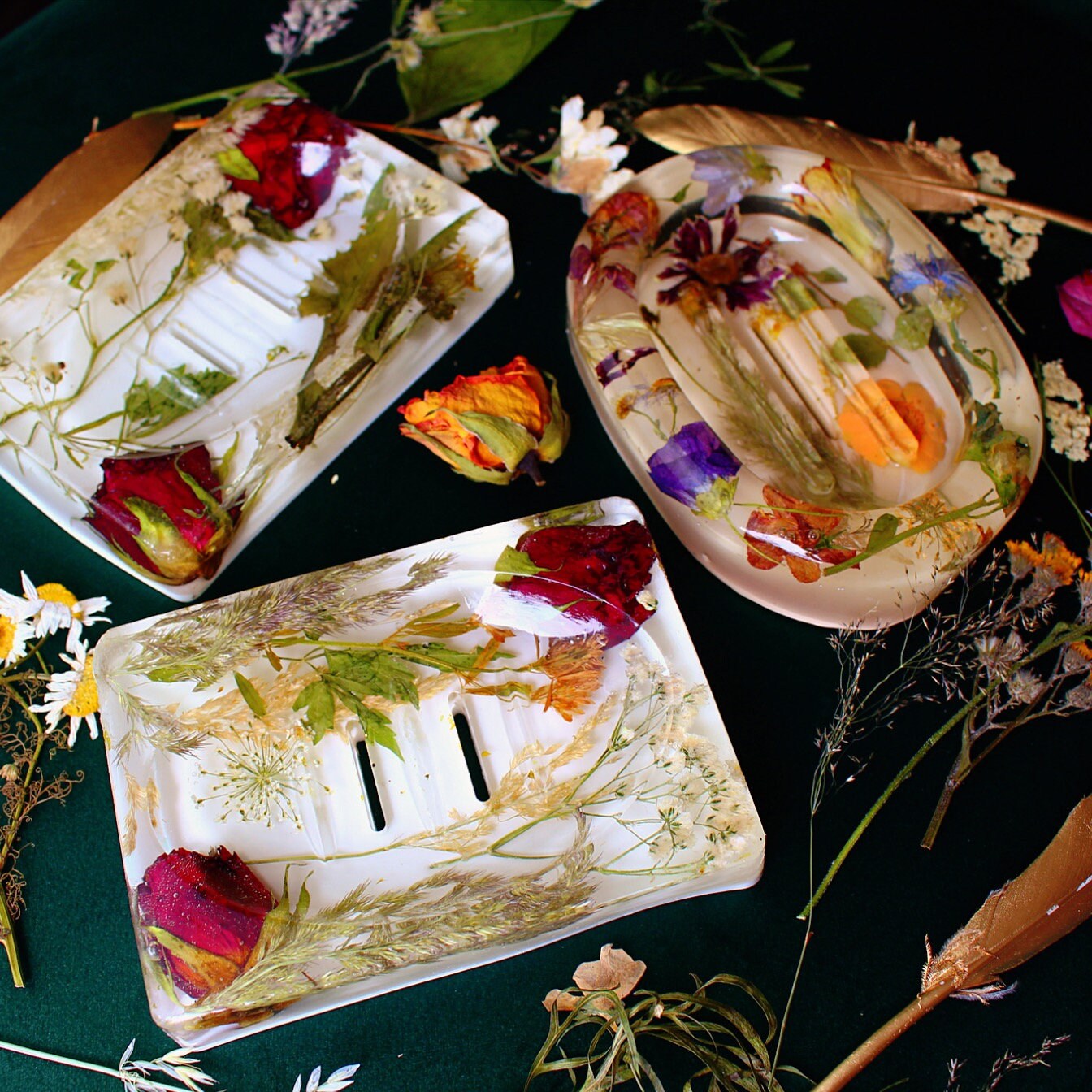 Epoxy resin Soap dish BWare Resin soap tray with real flowers Etsy