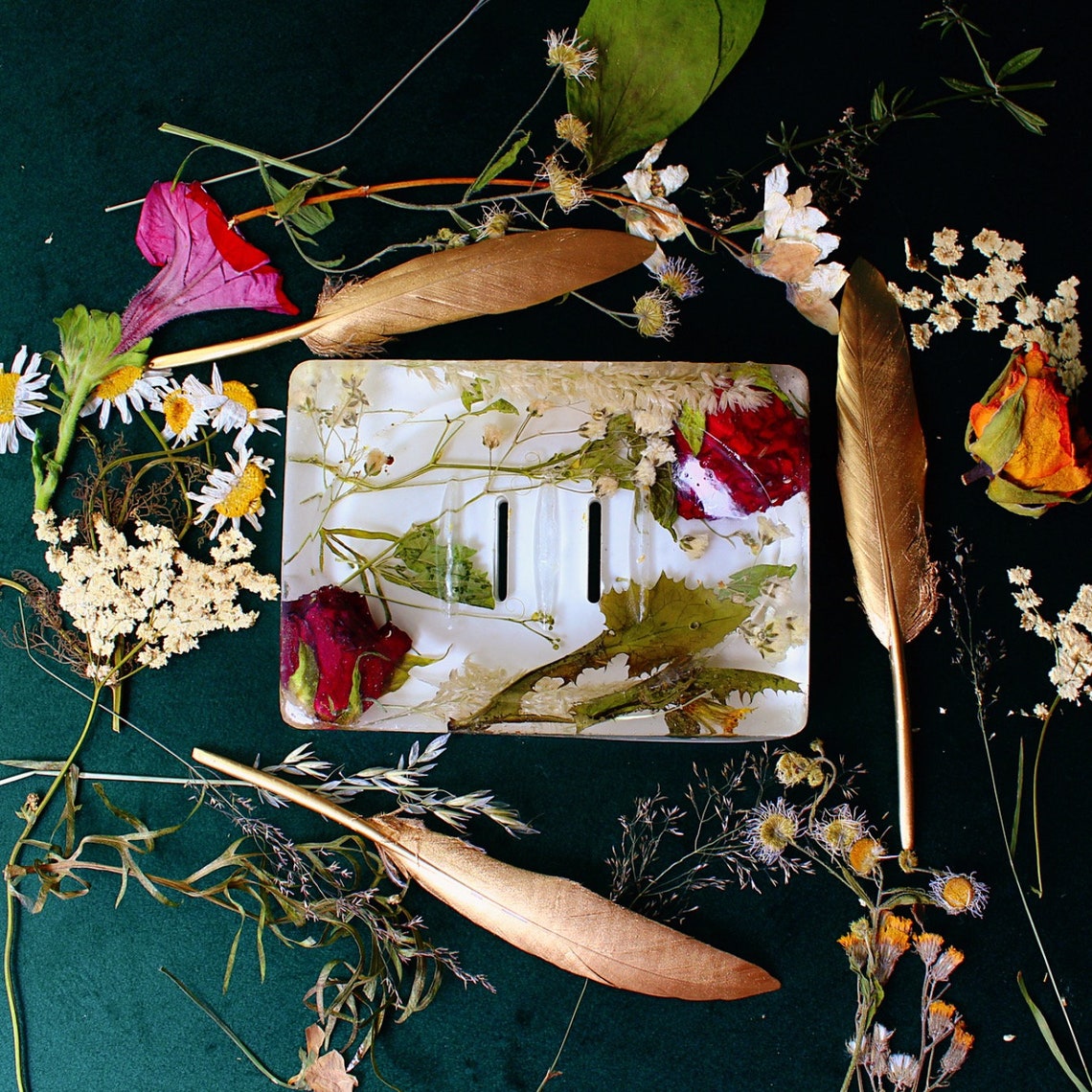 Epoxy resin Soap dish BWare Resin soap tray with real flowers Etsy