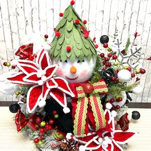 Snowman tree topper, Christmas tree topper, black hat tree topper, snow theme tree topper, Christmas decor, shipping included