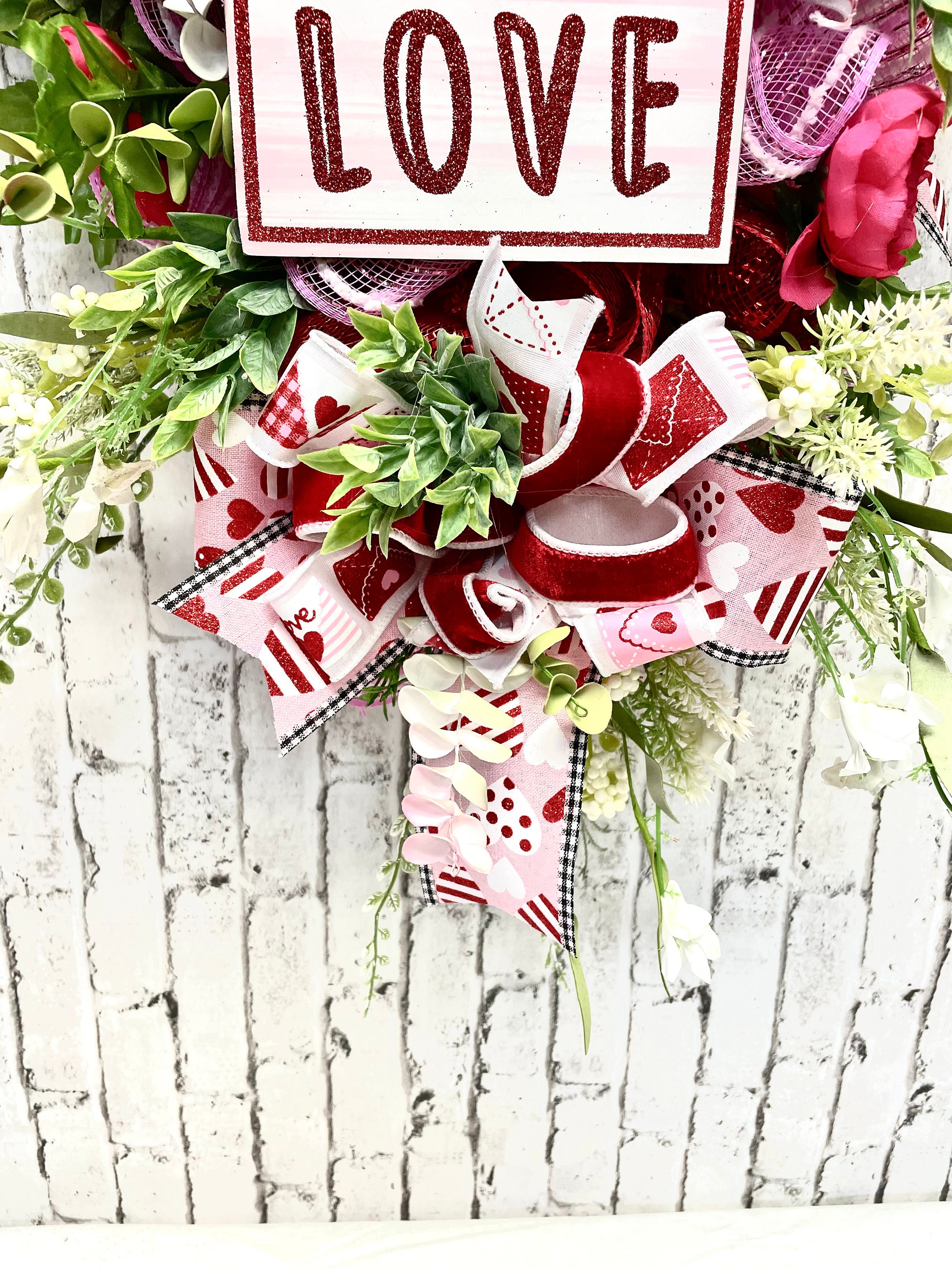 Pink Valentines Wreath for Front Door, Anniversary Gift for Her