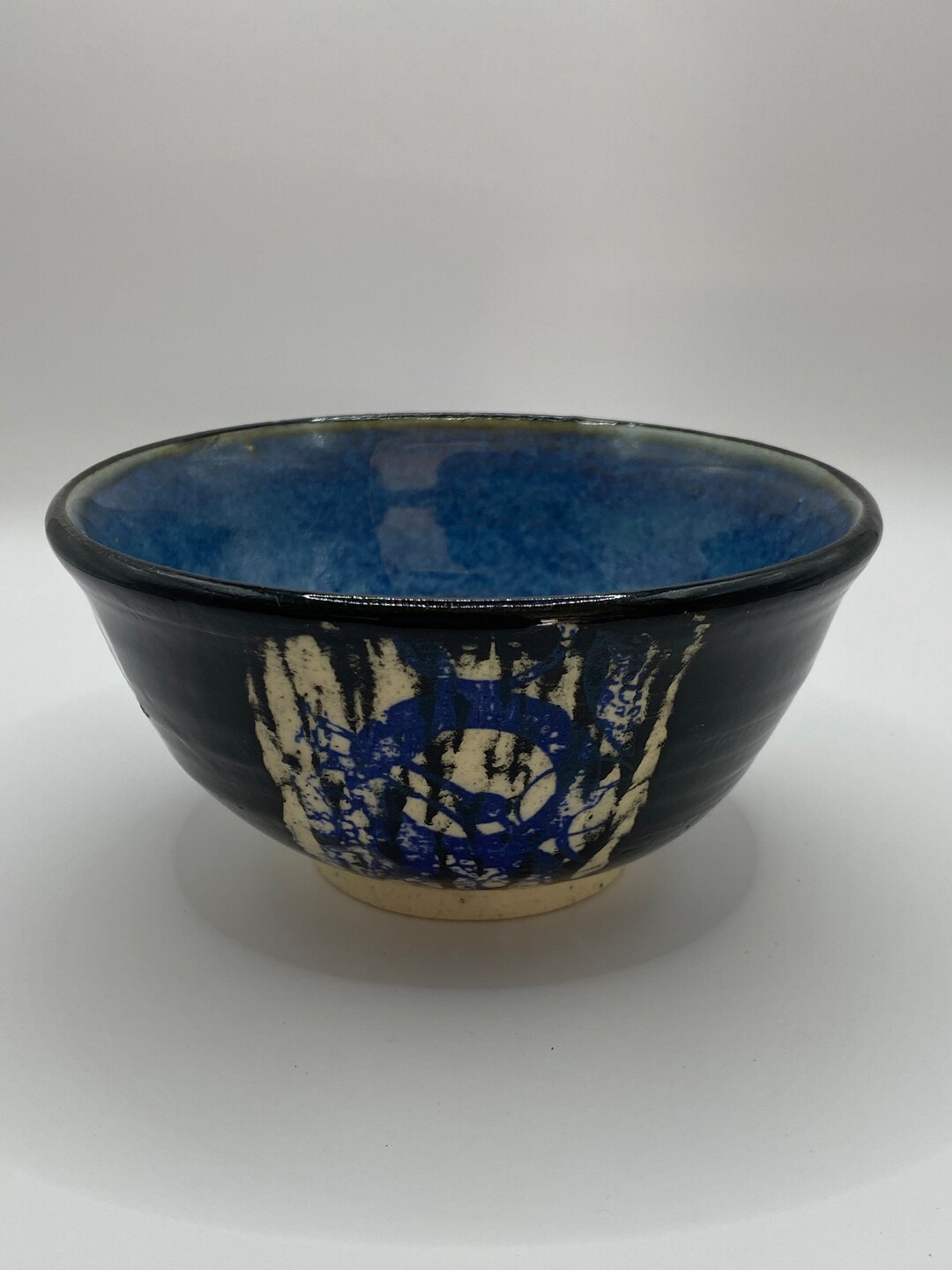 Black and Blue Bowl With Sgraffito and Underglaze Transfer Etsy