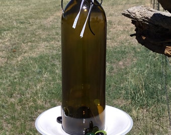 Dark Glass Wine Bottle Bird Feeder