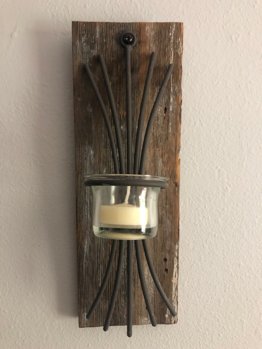 Barnwood & Metal Candle Wall Sconce Etsy