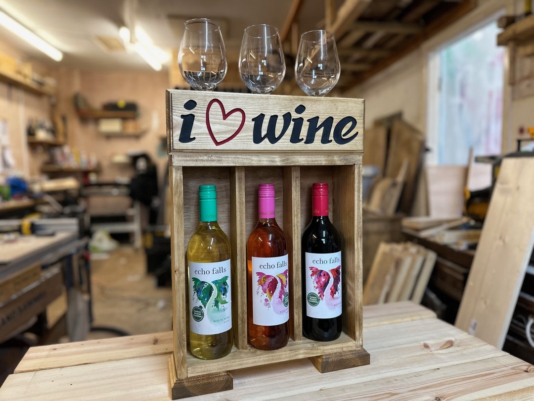 Wine Display Case, Rustic Wooden 'I Love Wine' Display Case to Hold