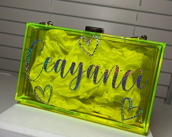 Holiday Gifts for Friends Women Her Personalized Purse Custom Personalized Acrylic Clutch Purse Bridesmaid Clutch Bag Bridesmaid Purse