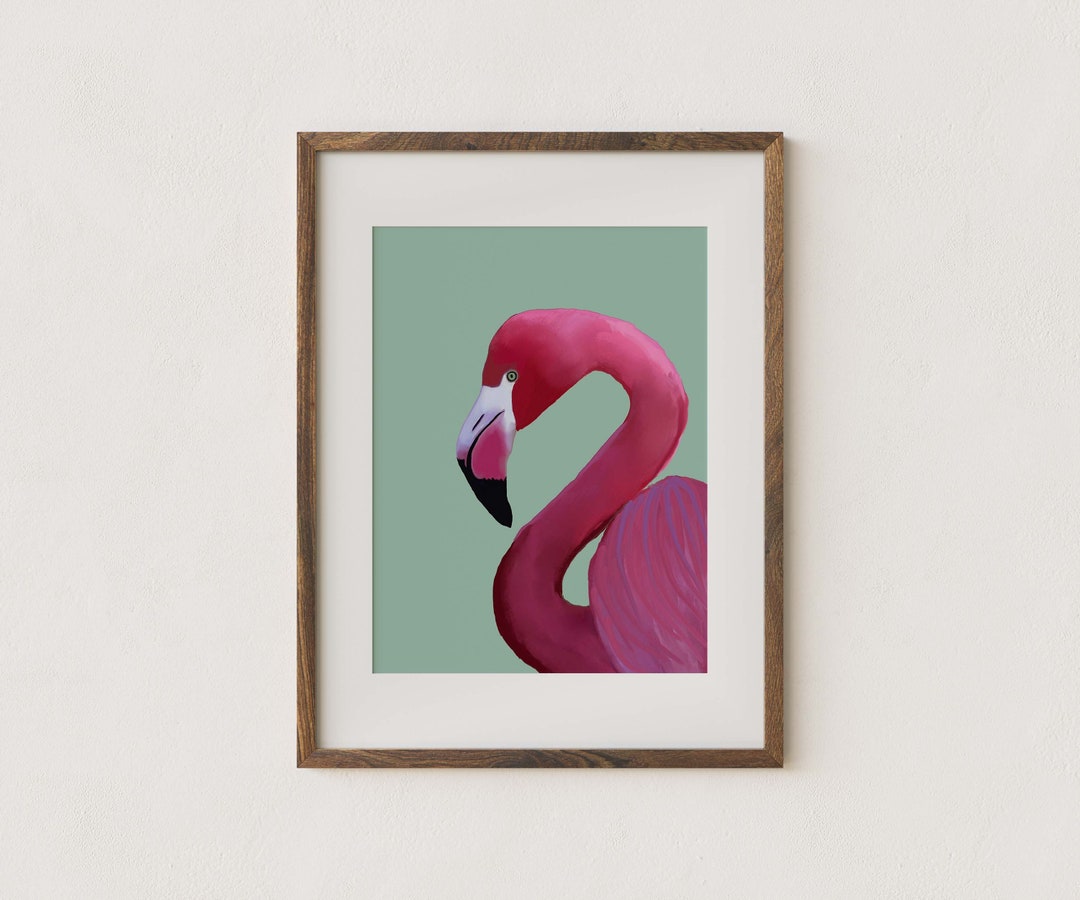 SALE Flamingo Print Large A4 or A3 Poster Green Wall Art - Etsy
