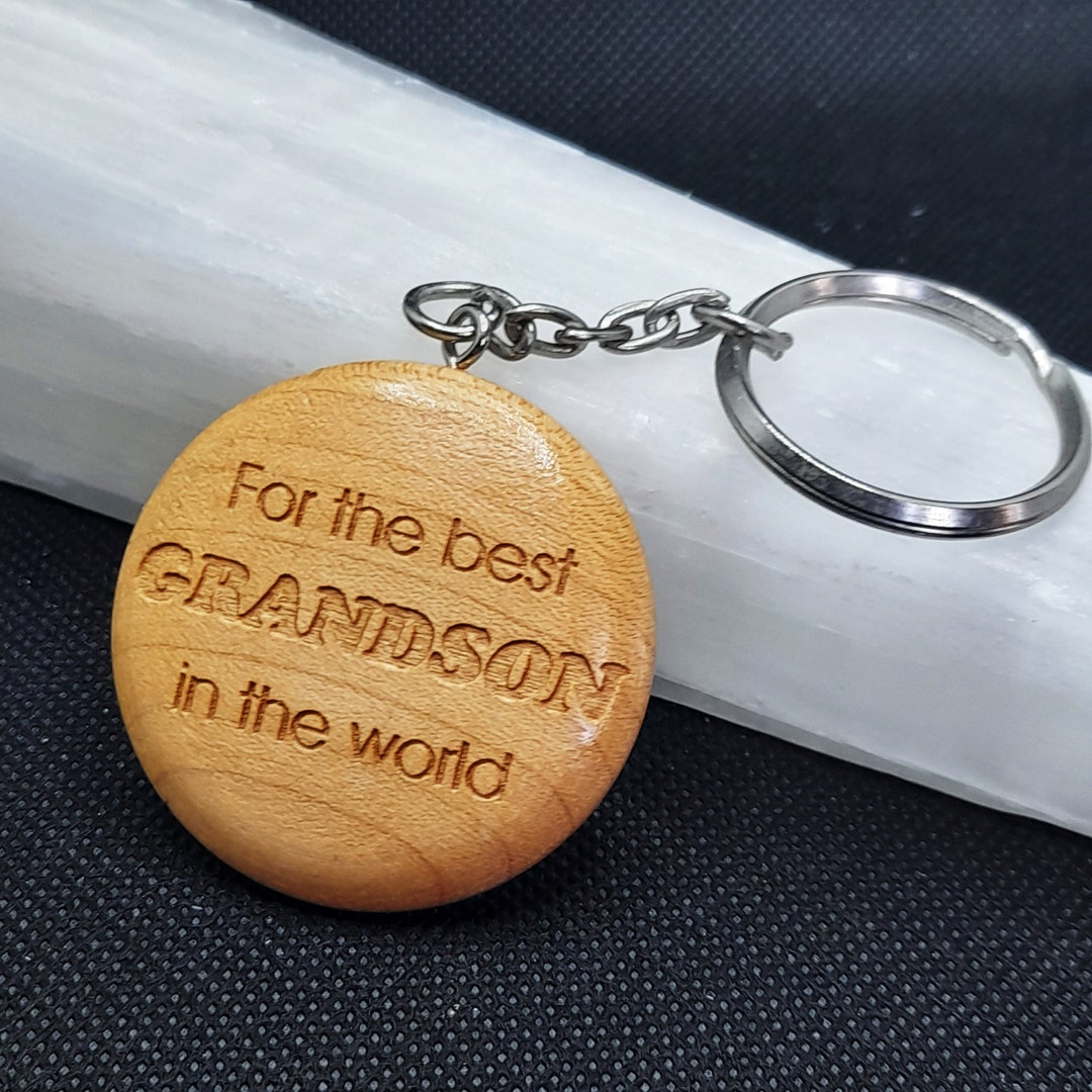 Laser Engraved Wooden Key Ring Grandson Etsy
