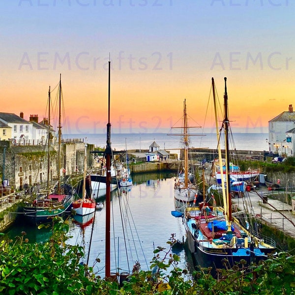 Impression du port de Cornwall, art mural de Cornouailles, photographie côtière, port de Charlestown, TÉLÉCHARGEMENT NUMÉRIQUE