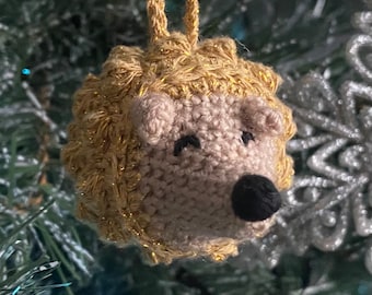 Crochet Gold Hedgehog • Handmade Bauble Ornament • Cute Tree Decoration • Christmas Animal Gift • Glitter Plush Decor